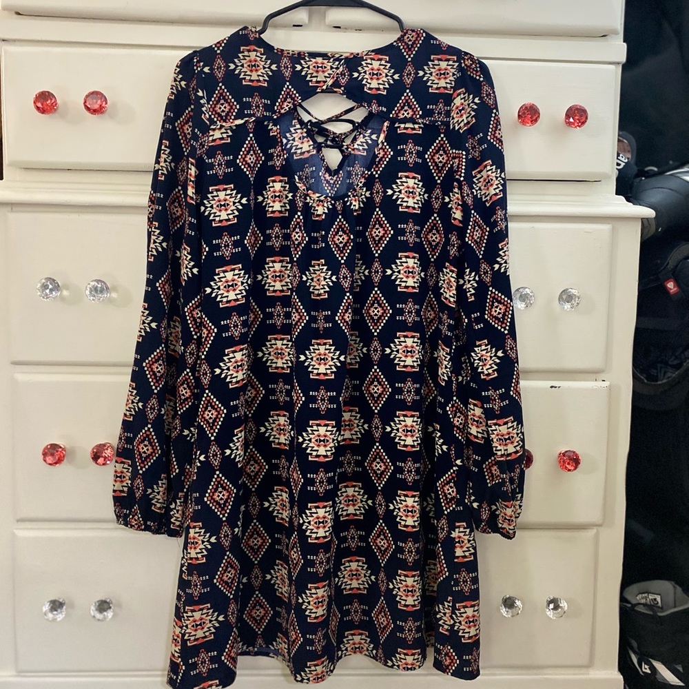 Xhiliration Aztec dress- blue, orange & white. Medium. - Picture 2 of 9